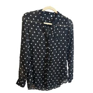 KUT from the Kloth Women Black White Polka Dot Chiffon Button Down Blouse Size M